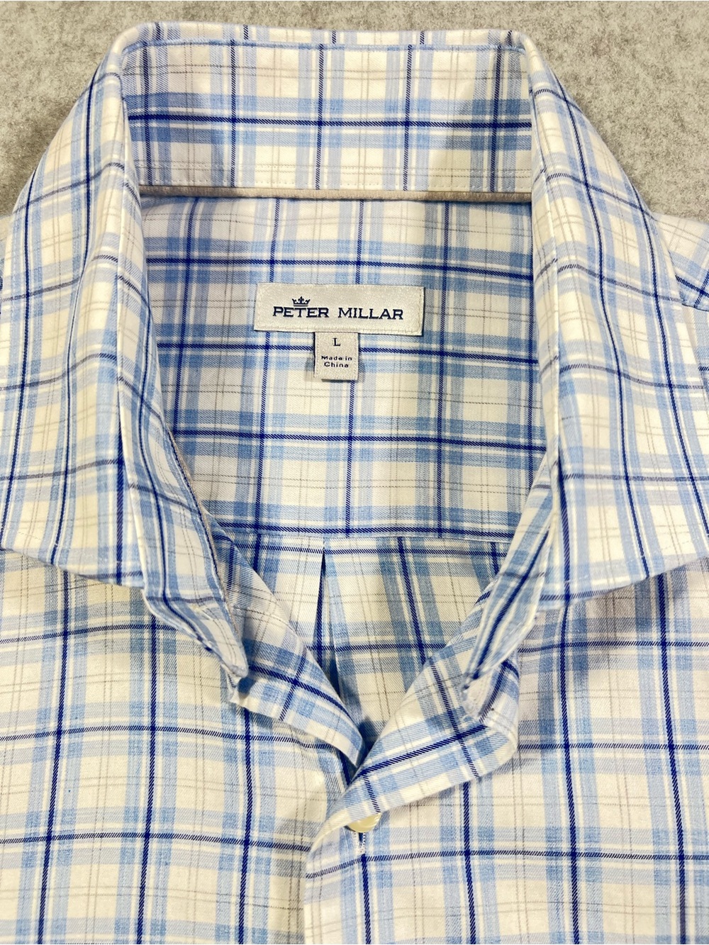 Peter Millar Light Blue and White Plaid Dress Shirt